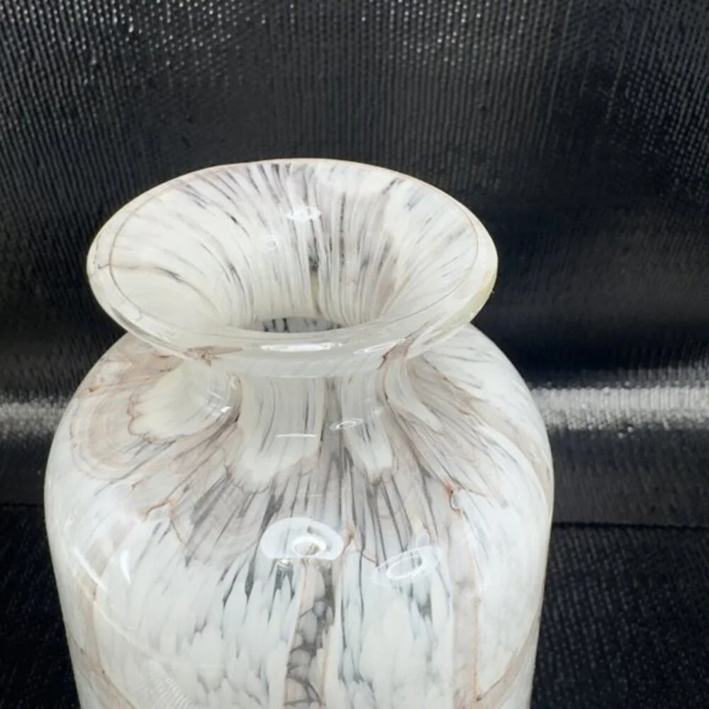 Vintage Hand Blown Art Glass Vase Opaque White Brown Spots Glass Vase Decorative